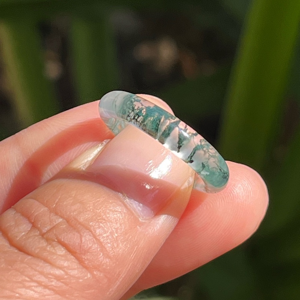 Size 6.5 dainty green moss agate band 1796
